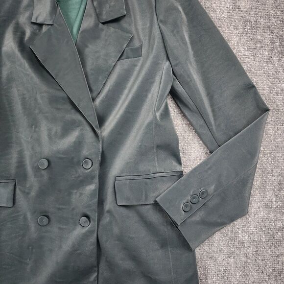 BLANKNYC Blazer Womens Small Green Vegan Faux Leather Double Breasted Pockets - Picture 10 of 16